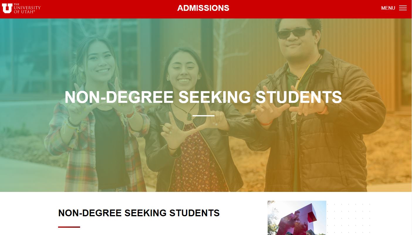 University of Utah Non-Degree-Seeking Student Page